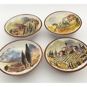 Vintage Williams Sonoma Tuscan Landscape 5.5” Oval Dipping Bowls Portugal Set 4